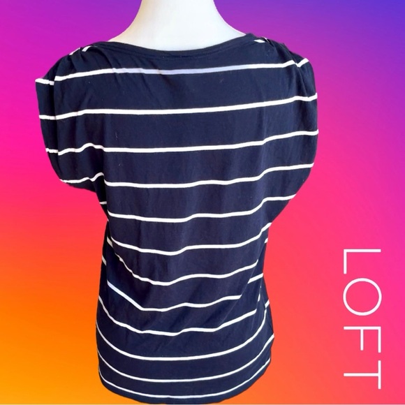 LOFT Navy and White Striped Short Sleeve Tee - Picture 5 of 6
